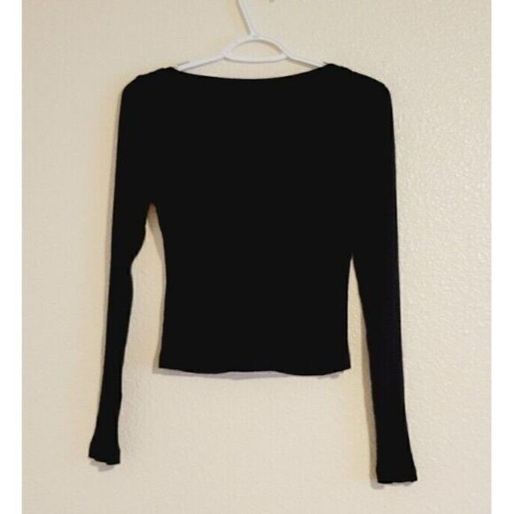 A.L.C. Savannah Fitted V-neck Long Sleeve Ribbed Tee In Black Women's Size M - Picture 4 of 10